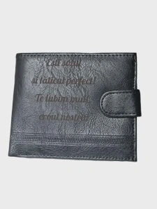 Portofel personalizat, piele ecologica, negru, sotul perfect