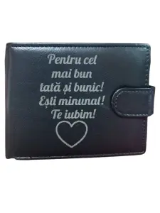 TITA - Portofel personalizat piele naturala negru, tata-bunic