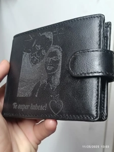 Portofel personalizat barbati TITA, 207, piele naturala, cu text si poza, Te super iubesc! - Img 3