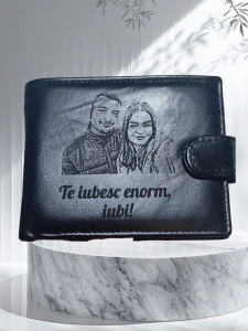 TITA - Portofel personalizat piele naturala negru, te iubesc iubi