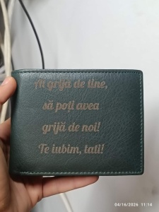 Portofel clasic, 3006 green - cu text ai grija - piele naturala