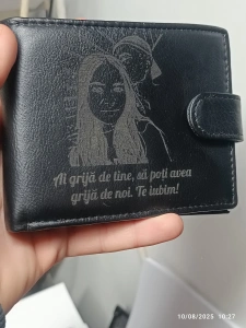Portofel personalizat barbati TITA, 207, piele naturala, cu text Ai grija si poza - Img 3