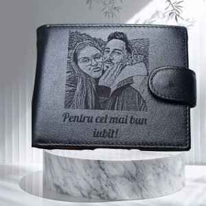 TITA - Portofel personalizat piele naturala negru, cel mai bun iubit