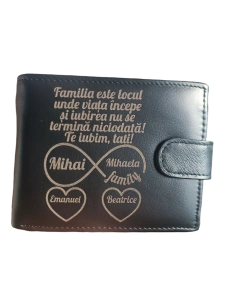 Portofel barbati TITA, 207, piele naturala, cu text Familia este locul