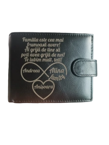 Portofel barbati TITA, 207, piele naturala, cu text Familia cea mai frumoasa avere