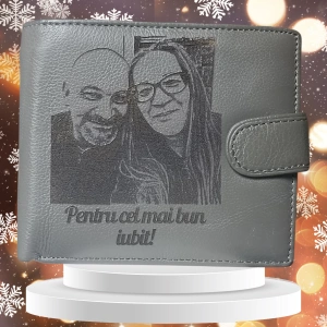 Portofel personalizat barbati Hassion, 241, piele naturala, cu text si poza, culoare gri - mod1
