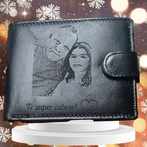 Portofel personalizat barbati TITA, 207, piele naturala, cu text si poza, Te super iubesc!