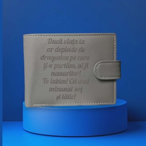 Portofel personalizat, piele naturala, culoare gri - daca viata - slim