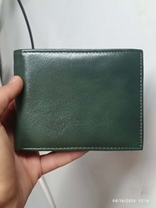 Portofel verde - SLIM - cu poza si text - piele fina