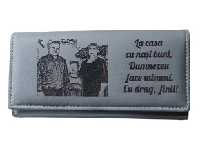 TITA - Portofel personalizat din piele naturala, portofel de dama culoare gri - Mesaj fini