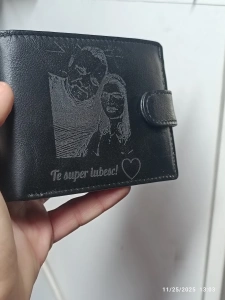Portofel personalizat barbati TITA, 207, piele naturala, cu text si poza, Te super iubesc! - Img 2