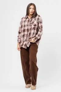 Cămașă oversized maro cu roz în carouri cu aspect vintage - Img 2