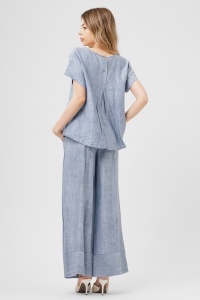 Compleu bleu cu top lejer și pantaloni largi - Img 3