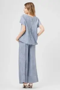 Compleu bleu cu top lejer și pantaloni largi - Img 3