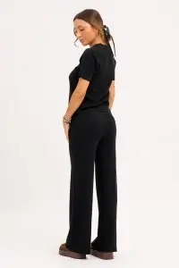 Compleu tricotat negru cu top polo și pantaloni - Img 2