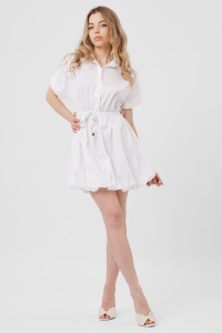 Rochie albă din bumbac cu croială balon și șnur - Img 3