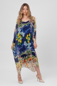 Rochie maxi bleumarin cu imprimeu mediteraneean