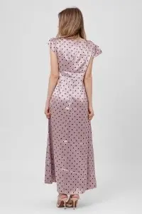Rochie maxi roz prăfuit cu buline și dantelă - Img 3