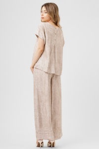 Compleu bej cu top lejer și pantaloni largi - Img 3