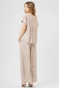Compleu bej cu top lejer și pantaloni largi - Img 3