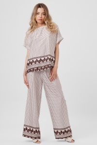 Compleu crem/maro cu buline și pantalon larg - Img 2