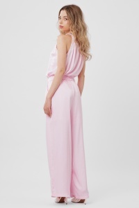 Compleu roz cu top elegant și pantaloni largi - Img 2