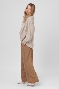 Pantaloni camel cu croială largă și curea împletită - Img 4