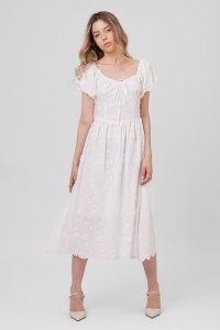 Rochie albă din bumbac cu flori 3D și broderie - Img 3