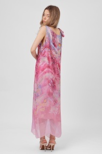 Rochie maxi roz din viscoză și mătase cu imprimeu peisaj - Img 4