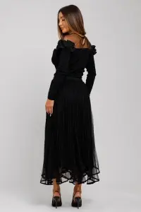 Bluză neagră din tricot cu tul și volănașe - Img 5