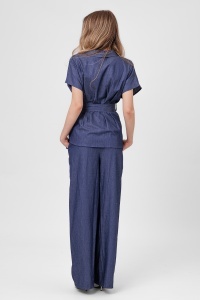 Compleu din denim bleumarin cu cordon și pantaloni largi - Img 2