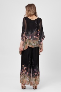 Compleu negru cu imprimeu floral și pantaloni largi - Img 2