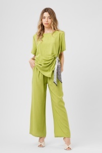Compleu verde lime format din top cu eșarfă și pantaloni largi