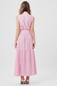 Rochie maxi roz cu nasturi aurii și buzunare - Img 3
