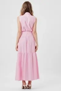 Rochie maxi roz cu nasturi aurii și buzunare - Img 3