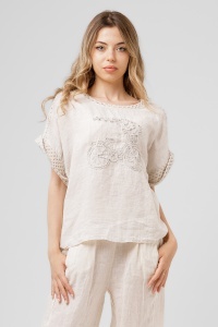 Tricou ivory din in cu bicicletă din paiete și mâneci crosetate