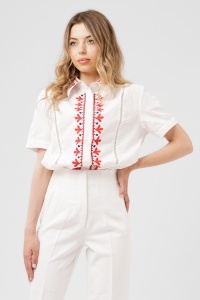 Cămașă albă din bumbac cu broderie colorată