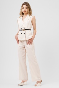 Compleu ivory elegant cu vestă și pantaloni largi