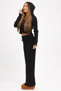 Compleu negru din tricot cu glugă și fermoar - Img 2