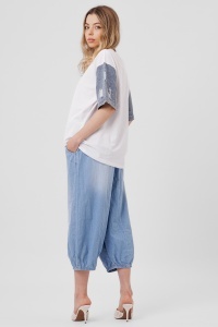Pantaloni bufanți 3/4 albaștri din denim - Img 4
