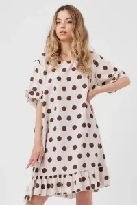 Rochie bej cu buline maro și volane