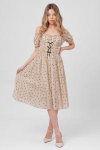 Rochie bej cu buline și corset cu șiret - Img 2
