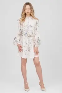 Rochie crem din viscoză cu imprimeu floral și nasturi decorativi - Img 2