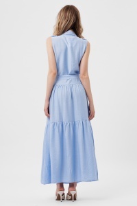 Rochie maxi bleu cu nasturi aurii și buzunare - Img 3