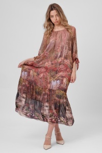 Rochie maxi boho vișinie din viscoză și mătase cu imprimeu vișiniu - Img 4