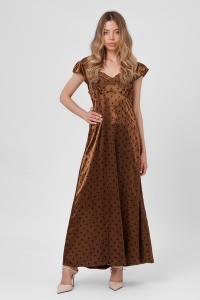 Rochie maxi maro cu buline și dantelă