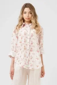 Cămașă ivory cu imprimeu floral și ștrasuri roșiatice