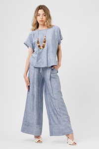 Compleu bleu cu top lejer și pantaloni largi