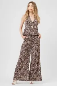 Compleu cu animal print, top halter și pantaloni largi
