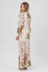 Compleu ivory cu imprimeu 80% bumbac format din cămașă și pantalon palazzo - Img 2